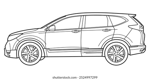 classic suv car. Crossover car different view shot: side, front, rear and 3d. Outline doodle vector illustration. Design for print, coloring book