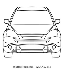 Un suv car clásico. Captura de vista frontal del coche de Crossover. Ilustración vectorial del doodle de esquema. Diseño para la impresión, libro de colorear	
