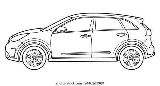 Klassischer SUV. Crossover-Frontaufnahme des Autos. Gliederung Doodle Vektor-Illustration. Design für Druck, Malbuch