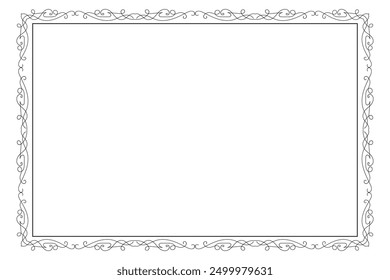 Classic swirl Decorative line ornate border, filigree rectangle Decorated frame for Victorian card, menu, wedding, certificate, document, Fancy Lines style landscape page borders design