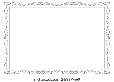 Classic swirl Decorative line ornate border, filigree rectangle Decorated frame for Victorian card, menu, wedding, certificate, document, Fancy Lines style landscape page borders design