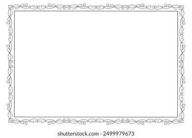Classic swirl Decorative line ornate border, filigree rectangle Decorated frame for Victorian card, menu, wedding, certificate, document, Fancy Lines style landscape page borders design