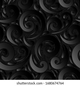 Classic swirls pattern in black with shaddows. Best for seamless design. Vector