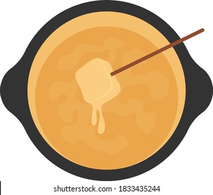 Classic Swiss Cheese Fondue Concept, Vegan Melted Fondue Vector Icon Design, National Dish of  Switzerland Sign,Traditional cuisine Symbol on White Background, Gourmet food cooking and restaurant menu