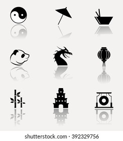 Classic symbols of China. Collection of vector icons on bright background.