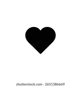 A classic, symmetrical heart shape filled with solid black, representing love, favorites, and passion.