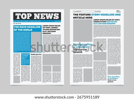 classic tabloid newspaper design layout template.  professional editorial journal news paper newsletter design.