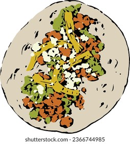 Classic Tacos Isolated Illustration. Mexican Food Drawing, Pop Art Style, Vector 