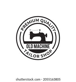 classic tailor logo with old sewing machine vector design