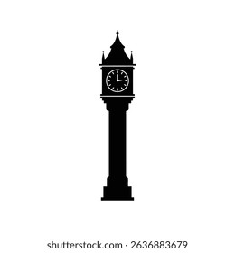 Classic tall black clock tower silhouette design.