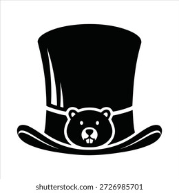 Silhueta de chapéu alto clássico com roedor face distintivo ilustração marmota dia feriado celebração símbolo design elemento