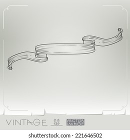 Classic tape. Vector engraving. Scrapbooking victorian style page. Vintage old retro flag ribbon banner. Hand drawn vector illustration. Space for text. Element for print, design, web design. Banner.