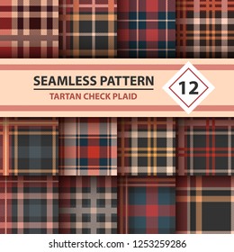 Classic tartan, Merry Christmas check plaid seamless patterns. Hand draw