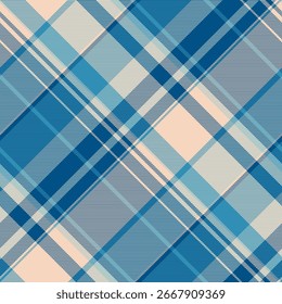 Patrón clásico de tartán en azul fresco y beige. Diseño sin costuras ideal para fondos, textiles, ropa y agregar un toque tradicional. Textura versátil.