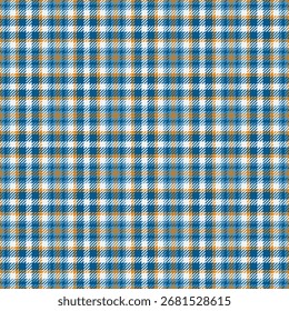 Classic tartan pattern design. Timeless textile texture with blue, orange, and white. Ideal for fashion, backgrounds, and adding a touch of traditional style.