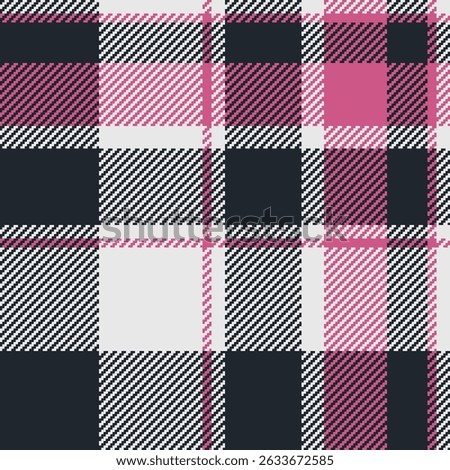 Classic tartan pattern with a modern twist. Pink, grey and black create a bold, stylish check. Use for textiles, fashion, backgrounds, or graphic design projects.