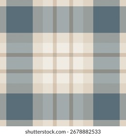 Patrón clásico de tartán en tonos neutros. Fondo versátil para diseño, textiles, moda y temas acogedores. Simboliza tradición, comodidad y elegancia rústica.