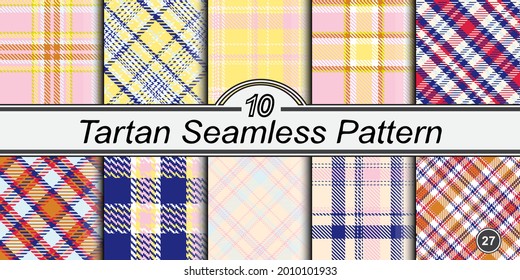 Classic tartan pattern set. Abstract checkered seamless background. Straight and oblique scottish cage. Vector graphics printing on fabrics, shirts and textiles.