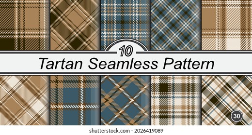 Classic tartan pattern set. Abstract checkered seamless background. Straight and oblique scottish fashion cage. Vector graphics of printing on fabric, shirt, textile, curtain and tablecloth.