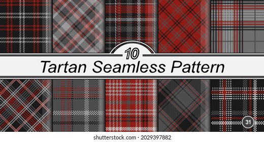 Classic tartan pattern set. Abstract checkered seamless background. Straight and oblique scottish fashion cage. Vector graphics of printing on fabric, shirt, textile, curtain and tablecloth.