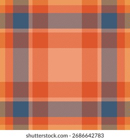 Classic tartan pattern. Traditional textile design featuring warm orange and cool blue hues. Great for backgrounds, fashion, or festive holiday themes.