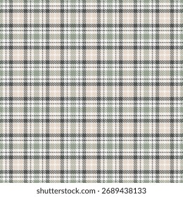 Classic tartan plaid pattern in muted greens, beige, and white. Perfect for textile design, backgrounds, fashion, or adding a touch of traditional elegance.