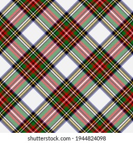 Classic tartan plaid pattern Stewart Dress #1. Multicolored pixel Christmas check graphic traditional graphic in black, red, green, yellow, off white for spring autumn winter paper or textile print.