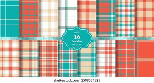 Classic Tartan Red Seamless Tartan with Golden Ochre accents Textile Design Set of 16