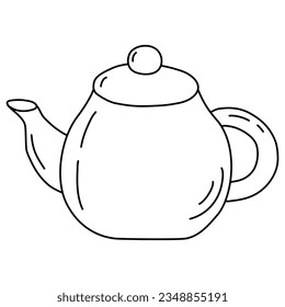Classic tea pot, tea time element, doodle style flat vector outline for coloring book