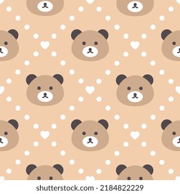 Cara clásica de oso de peluche sobre un fondo naranja pastel con textura de punto de polka, lindos animales de bosque niños fondo de patrón sin fisuras para papel envolvente, tela e impresión textil