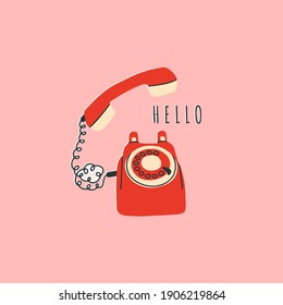 Classic telephones.  Hand drawn vector illustration. 