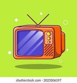 Classic Television Cartoon Vector Icon Illustration. Electronic Icon Illustration Isolated on Green Background.  Good for a Home mascot, Movie Icon, emoticons, sticker.