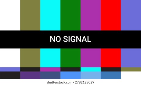 A classic television test pattern with colored bars and the text NO SIGNAL in the center.