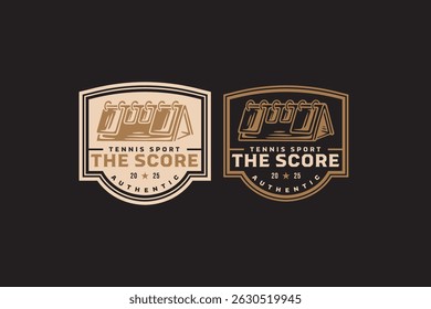 classic tennis scoreboard retro badge logo vector design set for tennis sport, club and tournament. scoreboard of tennis sport vintage illustration emblem label element design graphic collection
