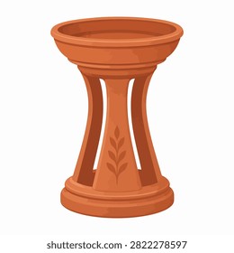 Classic terracotta bird bath featuring a wide basin and carved pedestal
