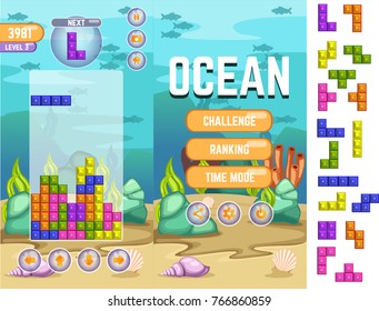 Classic Tetris Mobile Matching Game In Ocean Theme User Interface Design