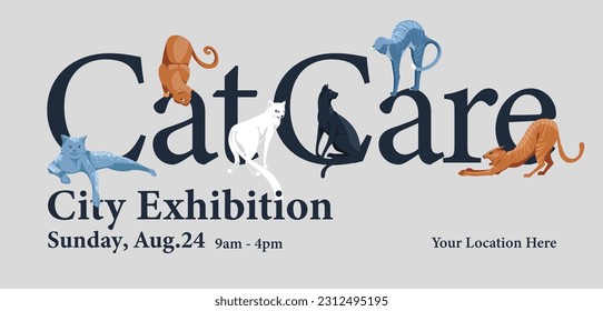 Classic text cats typography poster. Pet care, veterinary medicine and animal care store. Vector flat illustration