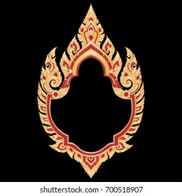 Classic Thai Ornament Golden Style on black. Decorative Frame.