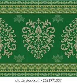 Design decorativo tailandês clássico com grandes motivos florais de creme em um fundo verde profundo. Inspirado por templo e arte têxtil cultural. Adequado para decoração, tecido e uso com tema de patrimônio.
