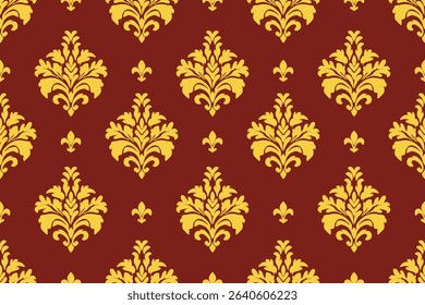 Classic Thai-style golden pattern on a deep red background. Elegant and traditional design ideal for wallpaper, textiles, luxury packaging, or cultural art projects.
