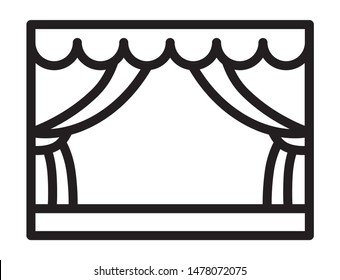 Classic theater stage with curtains or playhouse line art vector icon for apps and websites