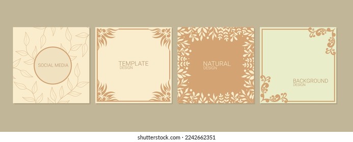 classic theme box social media post template. Decorative vintage frames or borders to be use on the post, invitations, brochures, journals. silhouette leaf decoration.
