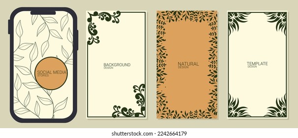 classic theme social media story template. Decorative vintage frames or borders to be use on the cerita, invitations, brochures, journals. silhouette leaf decoration.