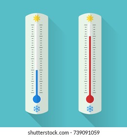 Classic thermometer, heat and cold. Flat style. Vector illustration