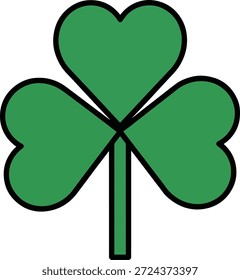 Klassisches dreiblättriges Shamrock Klee Icon in grüner Farbe. Einfache, flache Vektorgrafik, die irische Kultur, Glück und den St. Patrick’s Day darstellt, einzeln auf weißem Hintergrund.