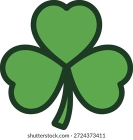 Klassisches dreiblättriges Shamrock Klee Icon in grüner Farbe. Einfache, flache Vektorgrafik, die das irische Glück und den St. Patrick’s Day symbolisiert, einzeln auf weißem Hintergrund.