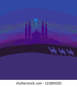  Classic three magic scene and shining star of Bethlehem, vector illustration