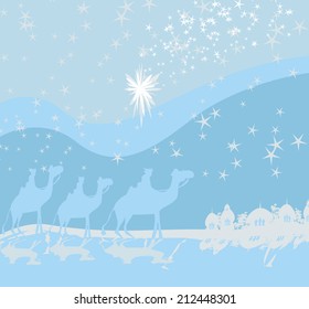 Classic three magic scene and shining star of Bethlehem 