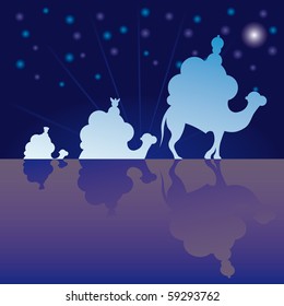 Classic three magic scene and shining star of Bethlehem.
