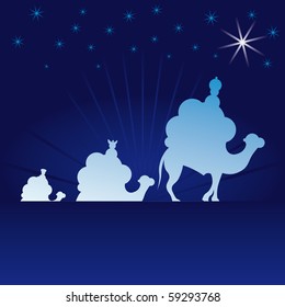 Classic three magic scene and shining star of Bethlehem.